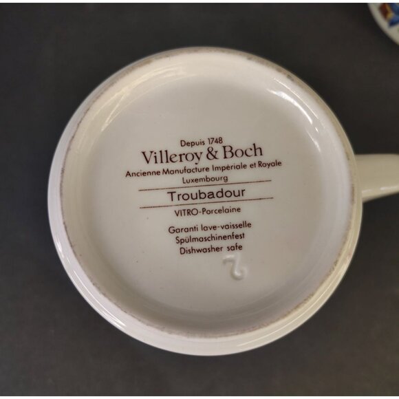 Set of 2 Villeroy Boch Troubadour Coffee Cup Mugs, Porcelain, Horse Bird Flower - Picture 2 of 2